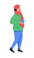 chico caminando en clima frío carácter vectorial de color semi plano vector