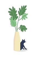 Houseplant with kitten semi flat color vector object