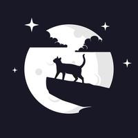 gráfico de vector de ilustración de gato con fondo de luna. perfecto para usar en camisetas o eventos