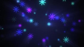 Copo de nieve digital brillante colorido sobre fondo oscuro video