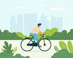 Person riding on bikecycle flat vector illustration. Young girl riding environmentally friendly electric vehicle in town.