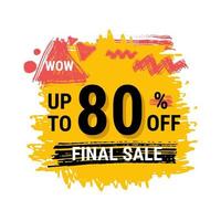 Final sale yellow tag. concept of price list for discounts, of advertising campaign, advertising marketing sales, 80 off discount, unique offer. Vector illustration. limited offer . Isolated on white