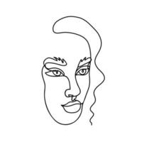 Continuous line, drawing of set faces and hairstyle, fashion concept, woman beauty minimalist, vector illustration for t-shirt, slogan design print graphics style black white
