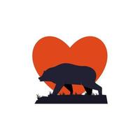 gráfico de vector de ilustración del logotipo de amor de oso grizzly. perfecto para usar en empresas de tecnología