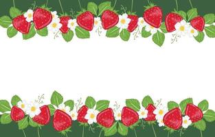 fondo verde floral fresas vector