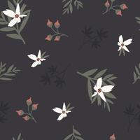 Seamless vector pattern with small flowers and leaves on a dark background. Creative floral texture.