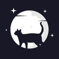 gráfico de vector de ilustración de gato con fondo de luna. perfecto para usar en camisetas o eventos