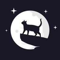 gráfico de vector de ilustración de gato con fondo de luna. perfecto para usar en camisetas o eventos