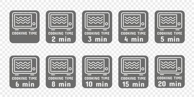 Cooking and heating time in the microwave. Symbols and icons for instructions. Vector
