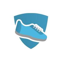 gráfico de vector de ilustración del logotipo de escudo de zapatos. perfecto para usar en empresas de tecnología