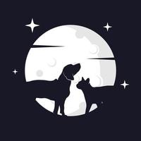 gráfico de vector de ilustración de gato y perro con fondo de luna. perfecto para usar en camisetas o eventos