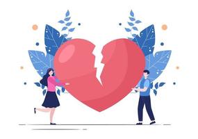 Ilustración plana de fondo de corazón roto de carta para despedida y divorcio en un sobre, cartel o tarjeta de felicitación. día de San Valentín vector