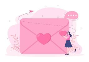 Ilustración plana de fondo de carta de amor para mensajes de amor, fraternidad o amistad en color rosa, generalmente se entrega en el día de San Valentín en un sobre o tarjeta de felicitación. vector