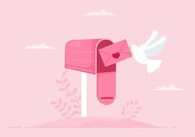 Ilustración plana de fondo de carta de amor. mensajes de fraternidad o amistad generalmente entregados el día de San Valentín en un sobre o tarjeta de felicitación a través del buzón vector