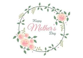 feliz día de la madre con hermosas flores en flor y texto de caligrafía que se conmemora el 22 de diciembre para la ilustración de diseño plano de tarjeta de felicitación o póster vector