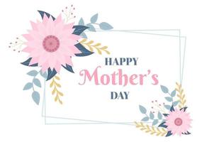 feliz día de la madre con hermosas flores en flor y texto de caligrafía que se conmemora el 22 de diciembre para la ilustración de diseño plano de tarjeta de felicitación o póster vector