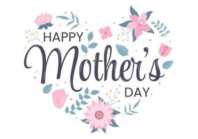 Happy Mother Day with Beautiful Blossom Flowers and Calligraphy Text Which is Commemorated on December 22 for Greeting Card or Poster Flat Design Illustration vector