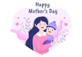 Happy Mother Day Flat Design Illustration. Mother Holding Baby or with Their Children Which is Commemorated on December 22 for Greeting Card and Poster vector