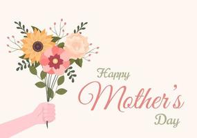 feliz día de la madre con hermosas flores en flor y texto de caligrafía que se conmemora el 22 de diciembre para la ilustración de diseño plano de tarjeta de felicitación o póster vector