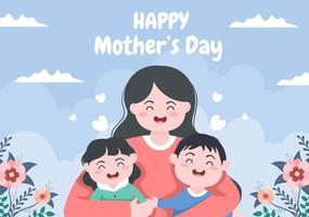 Happy Mother Day Flat Design Illustration. Mother Holding Baby or with Their Children Which is Commemorated on December 22 for Greeting Card and Poster vector