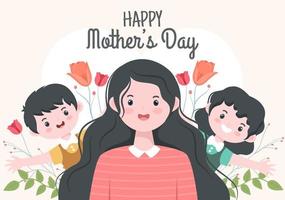 Happy Mother Day Flat Design Illustration. Mother Holding Baby or with Their Children Which is Commemorated on December 22 for Greeting Card and Poster vector