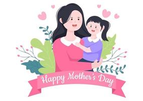 Ilustración de diseño plano de feliz día de la madre. madre con bebé o con sus hijos, que se conmemora el 22 de diciembre para tarjetas de felicitación y póster vector