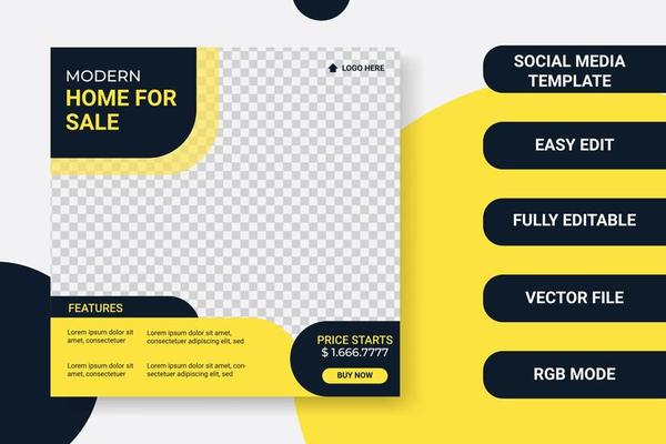 Modern home for sale social media post banner template design and perfect to online web advertising.