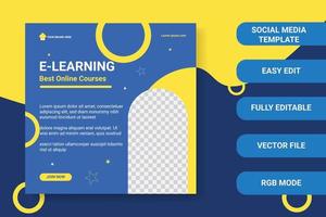 E-learning courses social media post banner template design and perfect to online web advertising. vector