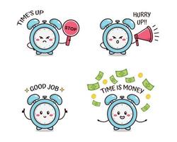 Set of cute alarm character illustration Times up Hurry up Good job Time is money