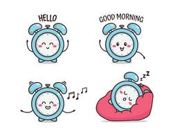 Set of cute alarm greeting sleeping singing character illustration