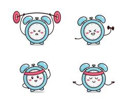 Set of cute alarm doing sports character illustration vector