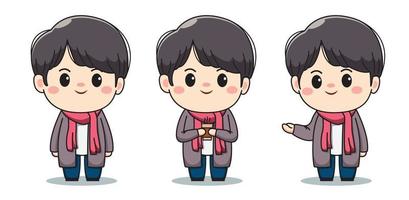 Set of cute character boy with shawl vector