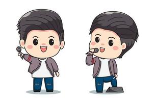 Set of cute flat character vocalist boy chibi kawaii character design vector