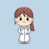 Ilustración de hermosa doctora con estetoscopio. lindo diseño de personajes kawaii. vector