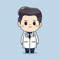 Ilustración de lindo médico con estetoscopio diseño de personajes de dibujos animados de vector kawaii