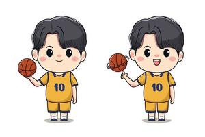 Illustration of a cute playing basketball. Kawaii character design. vector