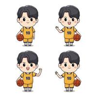 Illustration of a cute playing basketball. Kawaii character design. vector