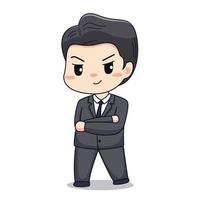 Ilustración de un hombre de negocios con traje formal lindo diseño de personajes chibi kawaii vector