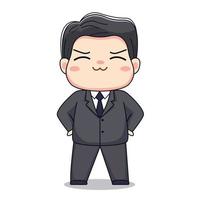 Ilustración de un hombre de negocios con traje formal lindo diseño de personajes chibi kawaii vector