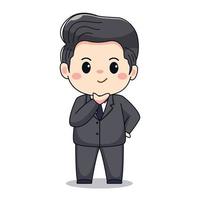 Ilustración de un hombre de negocios con traje formal lindo diseño de personajes chibi kawaii vector