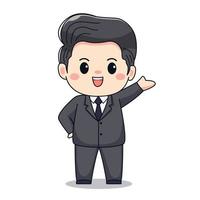 Ilustración de un hombre de negocios con traje formal lindo diseño de personajes chibi kawaii vector