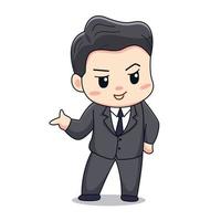 Ilustración de un hombre de negocios con traje formal lindo diseño de personajes chibi kawaii vector