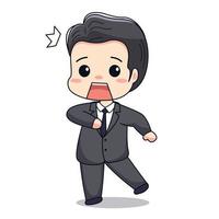 Ilustración de un hombre de negocios con expresión de sorpresa y traje formal lindo diseño de personajes chibi kawaii vector