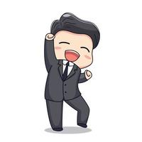 illustration of a businessman feeling happy with formal suit Cute kawaii chibi character design vector