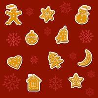 pegatina de pan de jengibre con hombre de jengibre, estrella, bola, árbol de Navidad, muñeco de nieve, casa, campana y corazón. ilustración vectorial vector