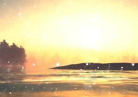 watercolour winter solstice landscape at sunset vector