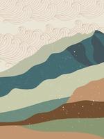 Abstract mountain landscape art print. Geometric landscape background in asian japanese style. vector illustration