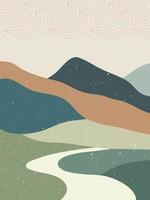 Abstract mountain landscape art print. Geometric landscape background in asian japanese style. vector illustration