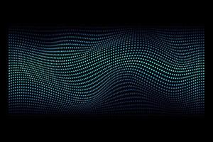 Abstract dots particles flowing wavy blue green light isolated on black background. Vector illustration design elements in concept of technology, energy, science, music.