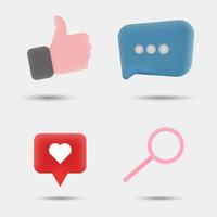 Ilustración de vector 3D de iconos de redes sociales, mensaje, ok, búsqueda, como icono